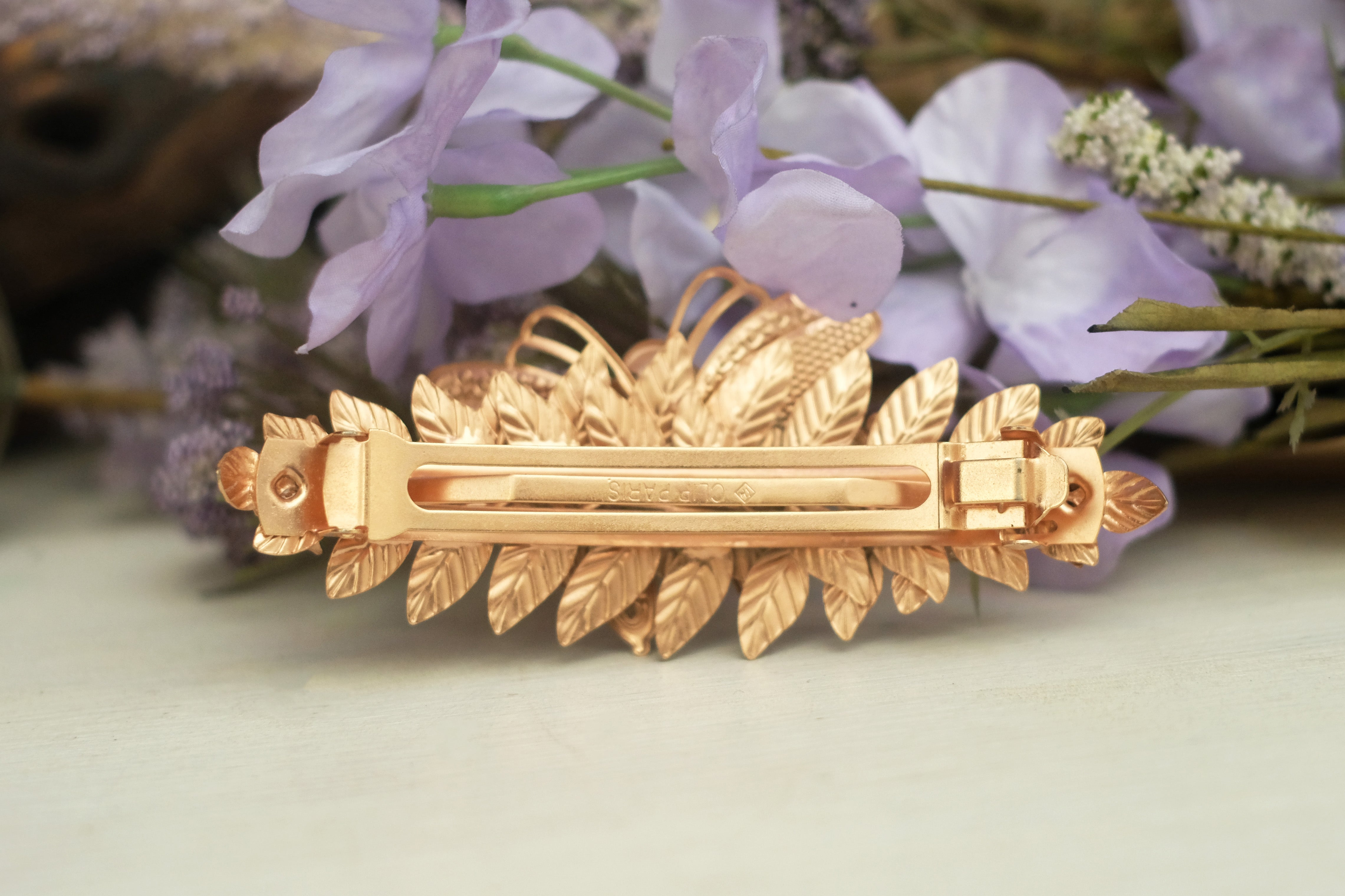 butterfly, flowers, zircon, leaf, barrette, hair clip.