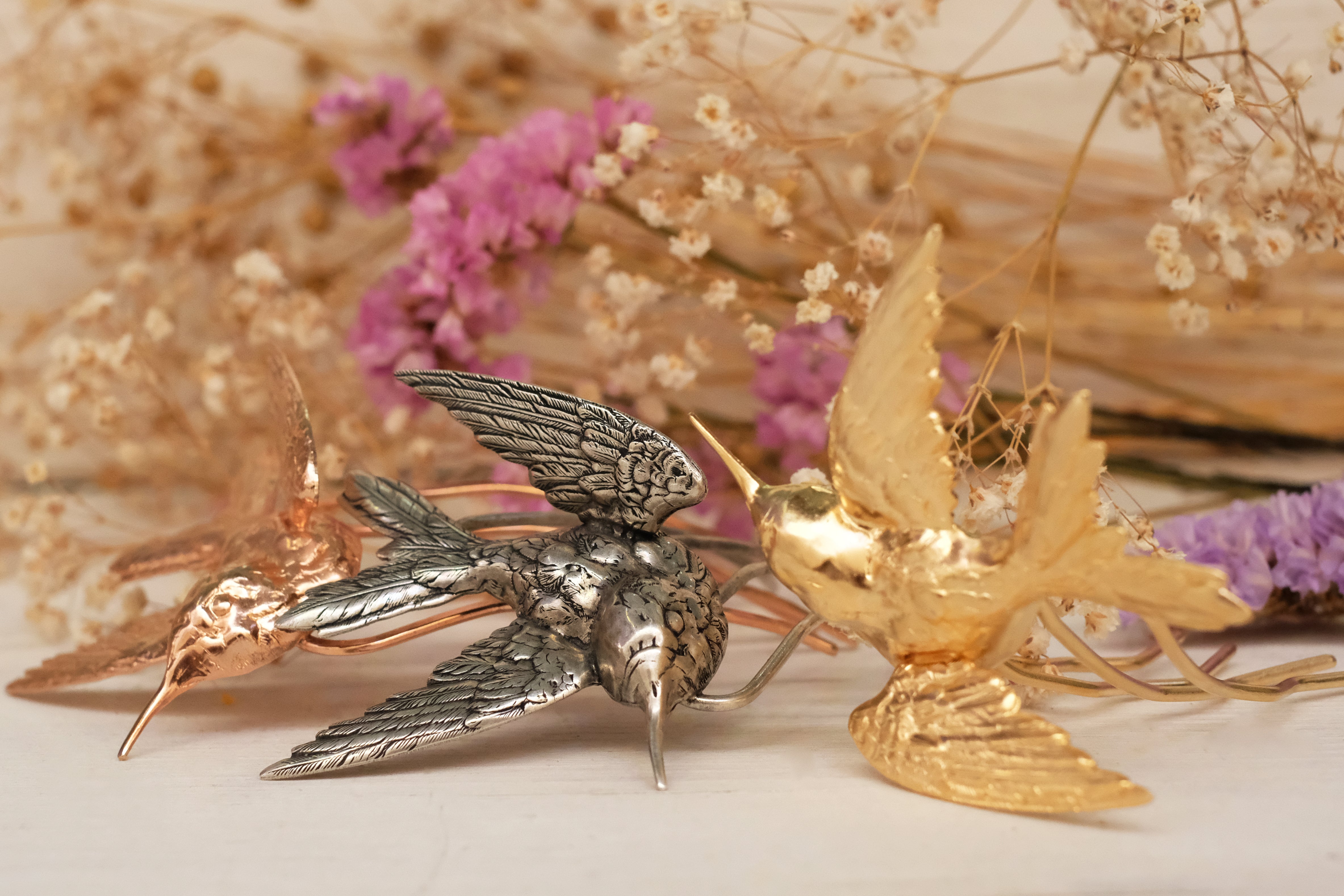 birds, swallow, gold, silver, silver oxide, hair fork, hair, jewelry, gold plated, silver plated 925.