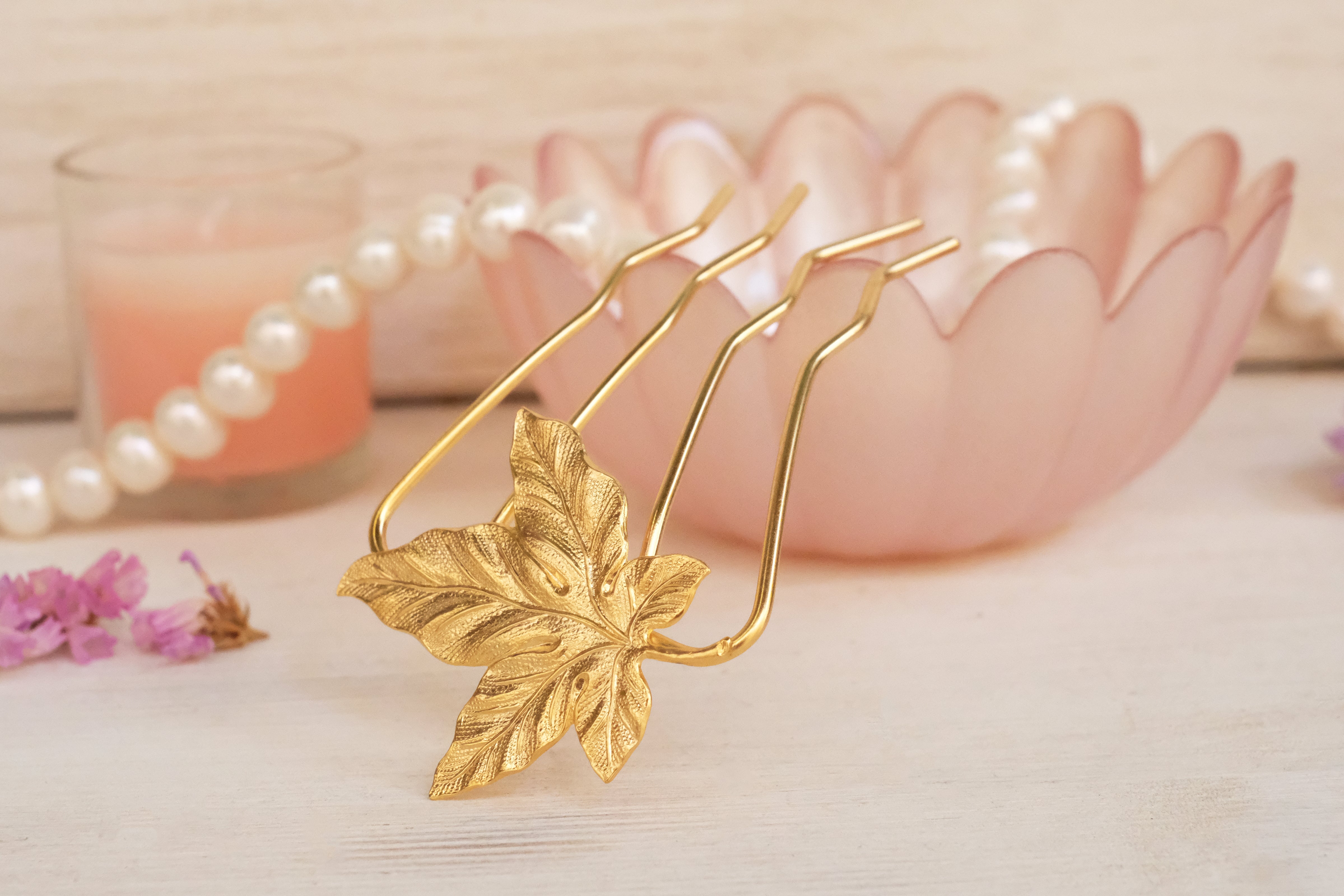 maple leaf, hair fork, gold plated, rose gold, silver plated, fairy. 