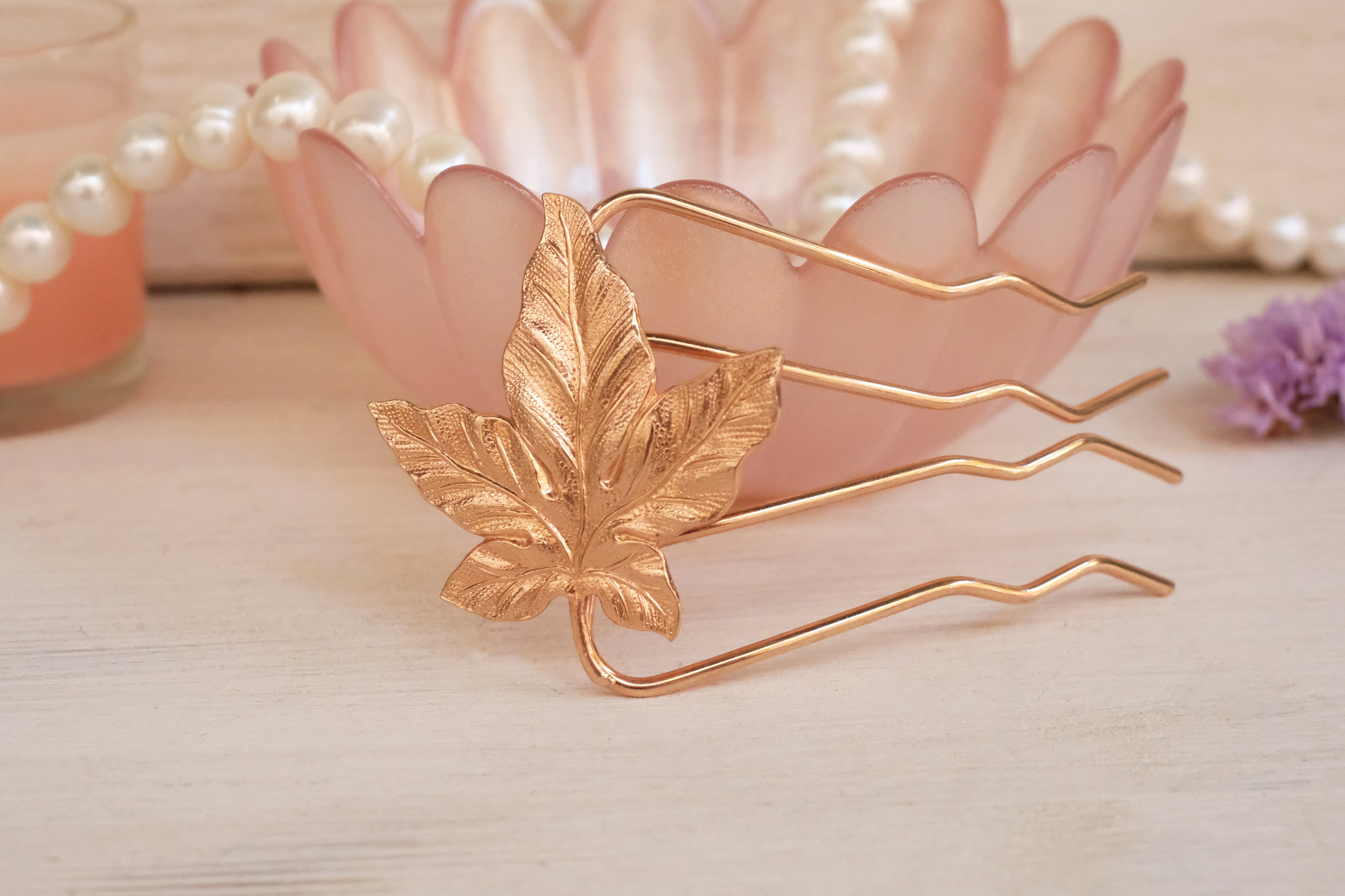 maple leaf, hair fork, gold plated, rose gold, silver plated, fairy. 