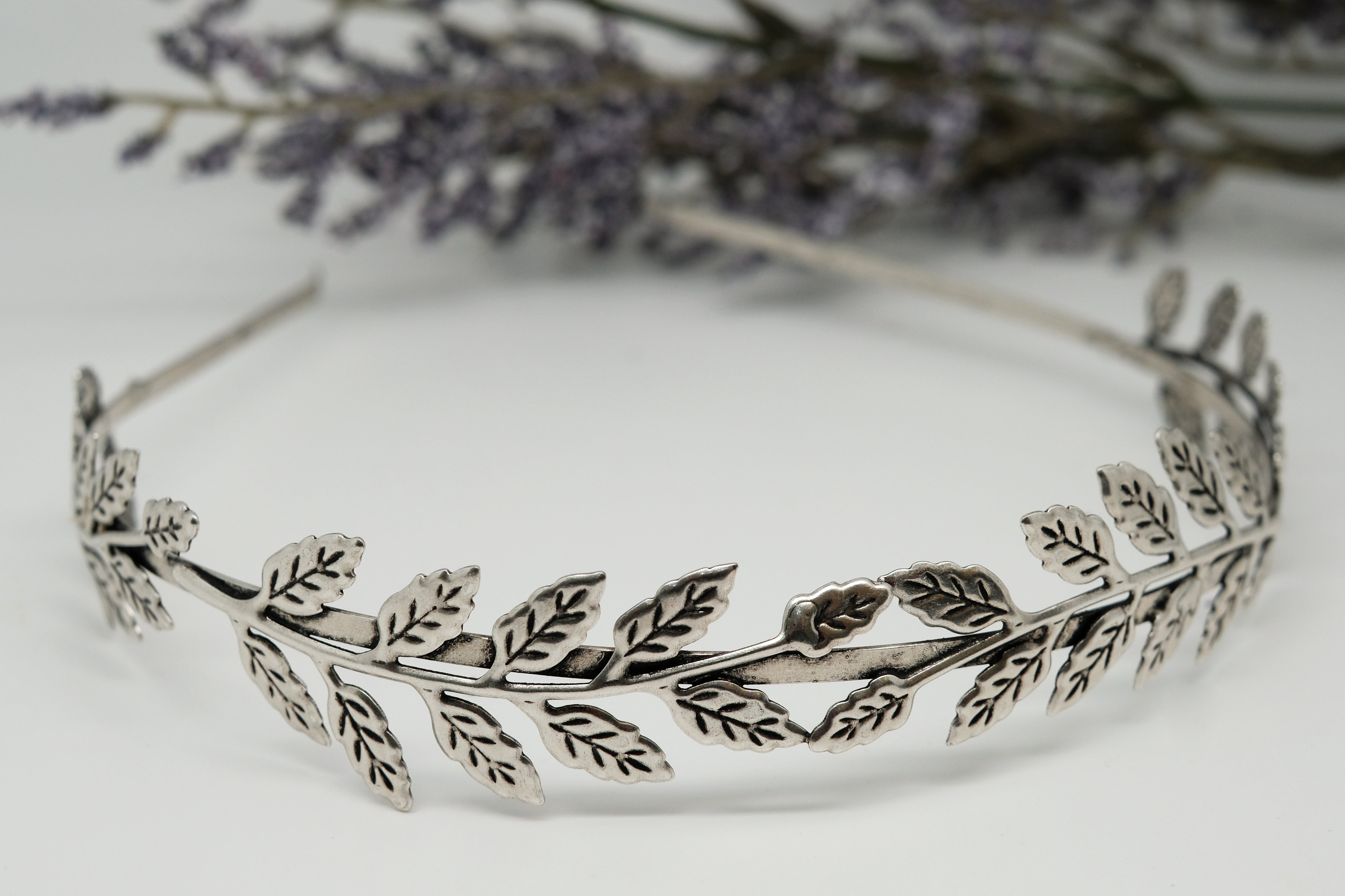 silver laurel wreath headpiece
