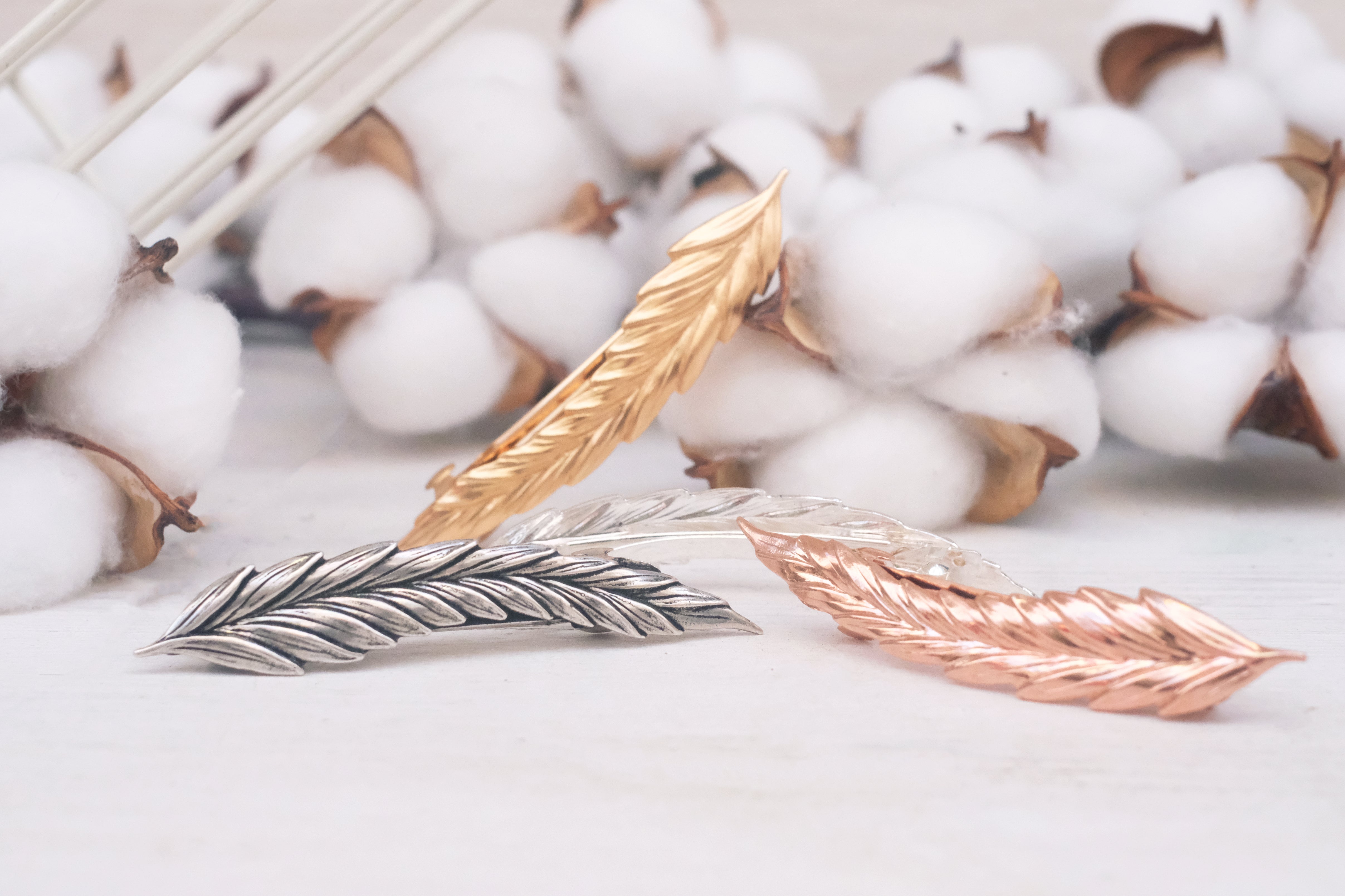 oats detailed small barrette in rose gold silver plated oxide silver and gold plated. 