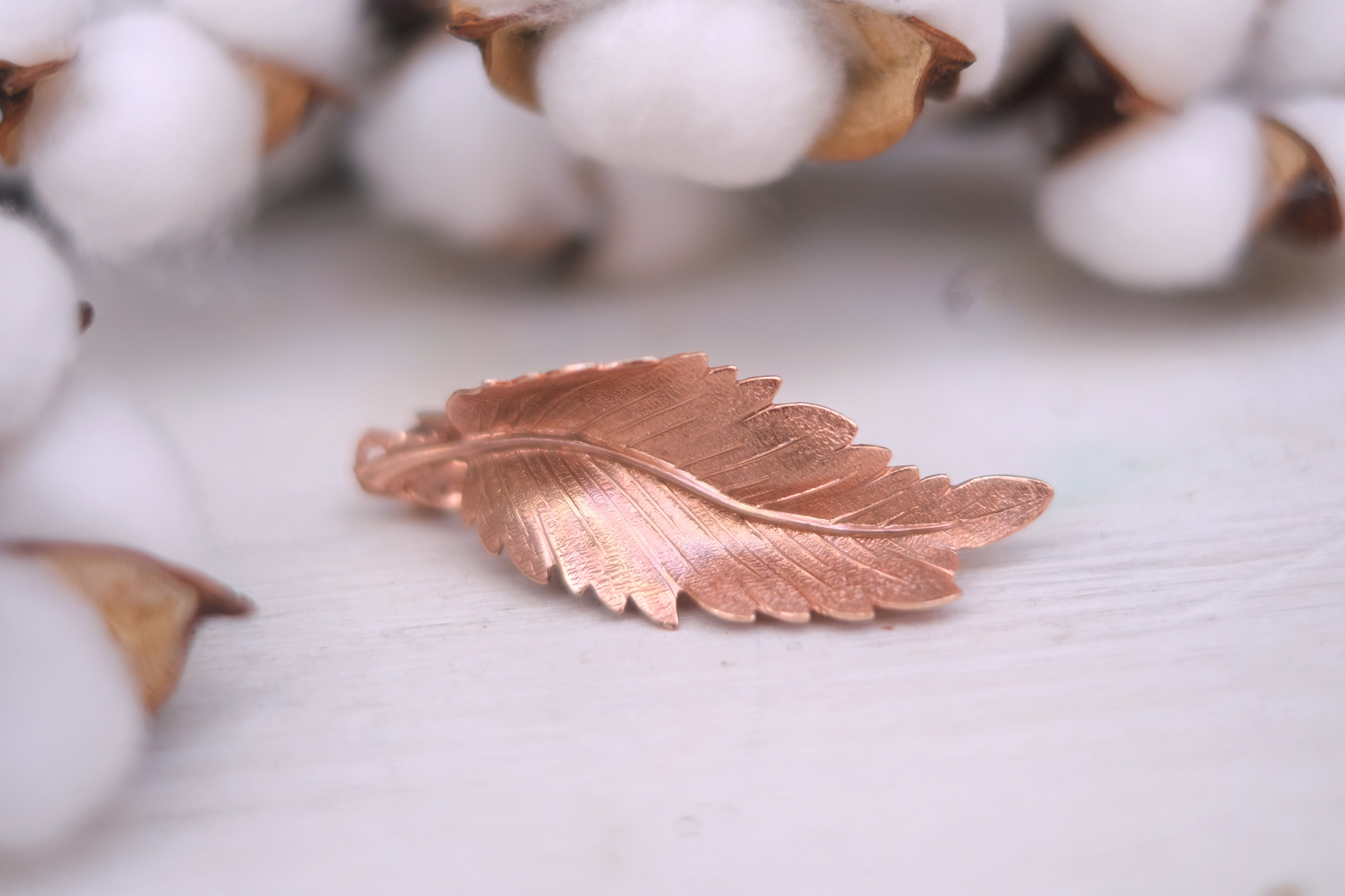 feather detailed small hair barrette in rose gold oxide silver gold plated and silver plated