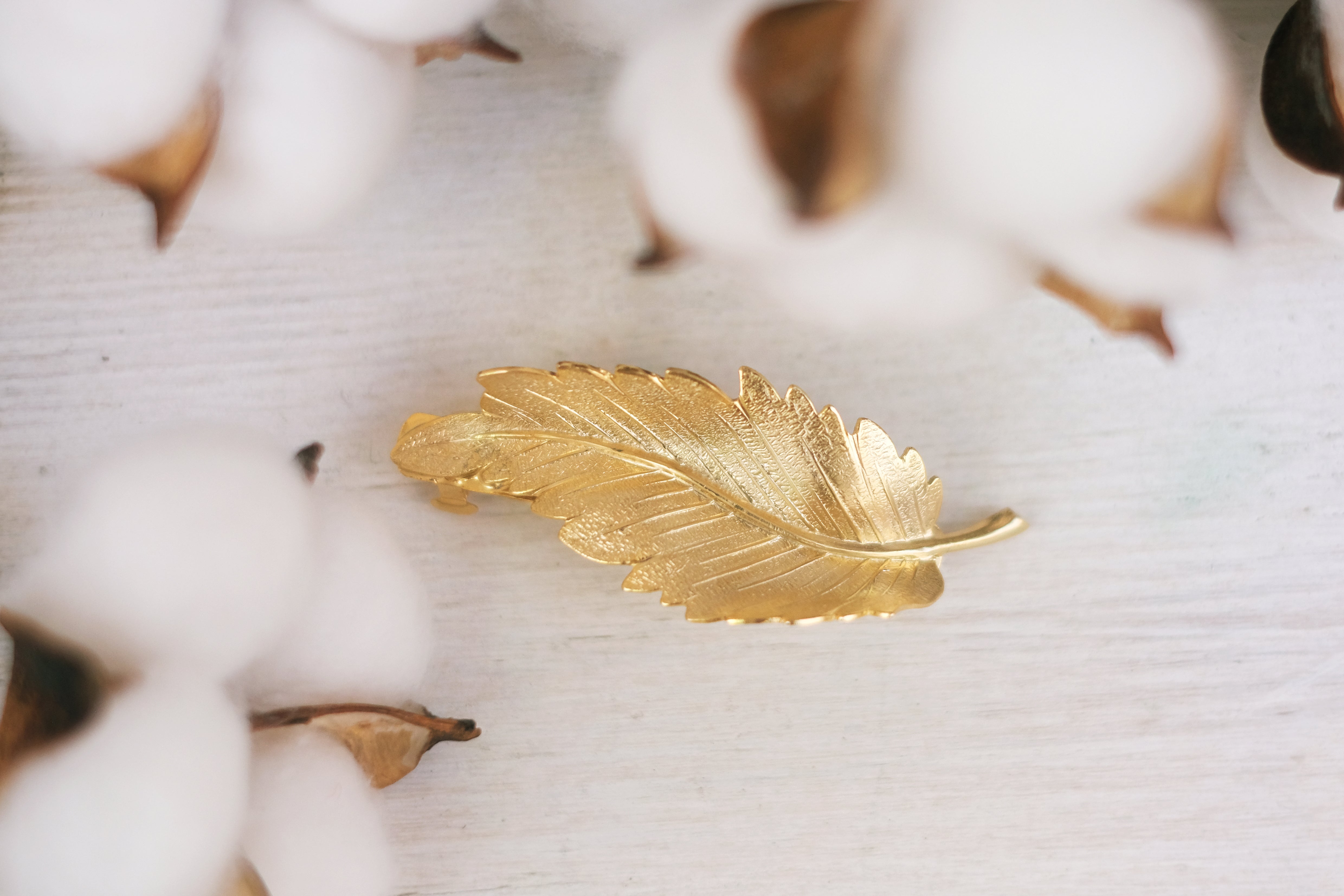 feather detailed small hair barrette in rose gold oxide silver gold plated and silver plated